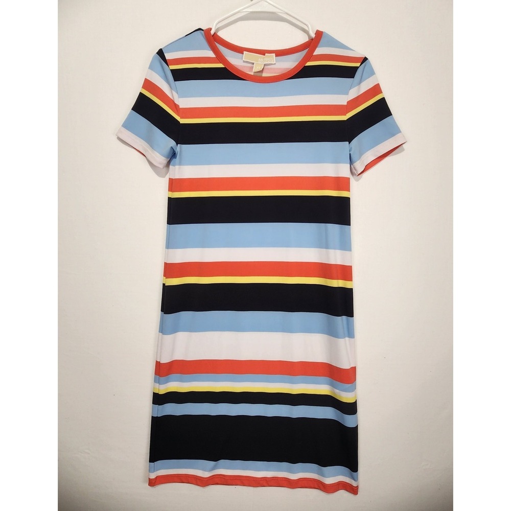 Michael Kors Women's Multicolor Stretch Striped Short Sleeve T-Shirt Dress Size